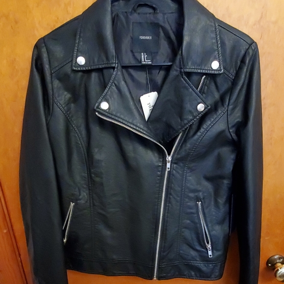 Forever 21 Black Faux Leather Moto Jacket - Sz S - Picture 6 of 7